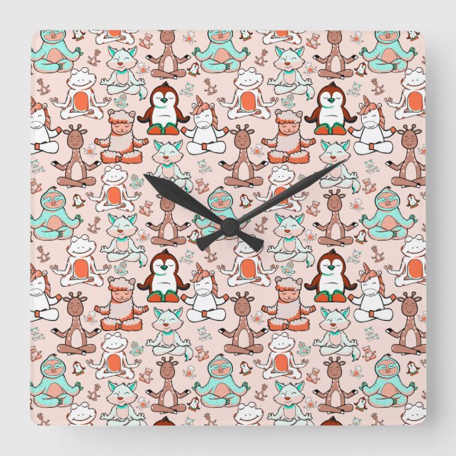 Yoga poses pattern | Yoga seamless pattern 51 Square Wall Clock (Front)