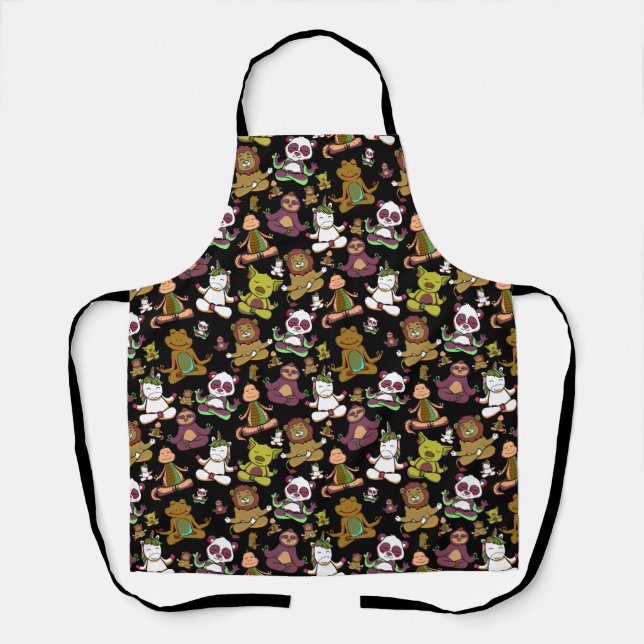 Yoga poses pattern | Yoga seamless pattern 57 Apron (Front)