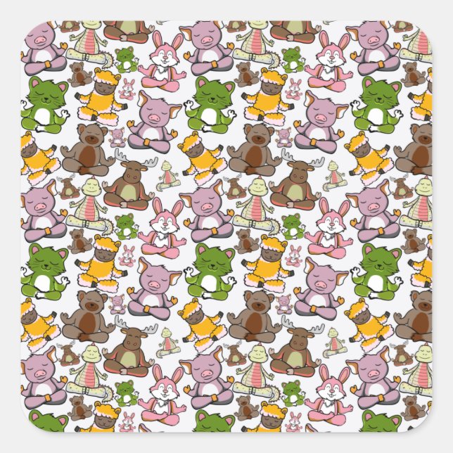 Yoga poses pattern | Yoga seamless pattern 58 Square Sticker (Front)