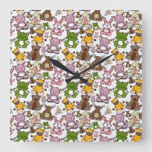Yoga poses pattern Yoga seamless pattern 58 Square Wall Clock