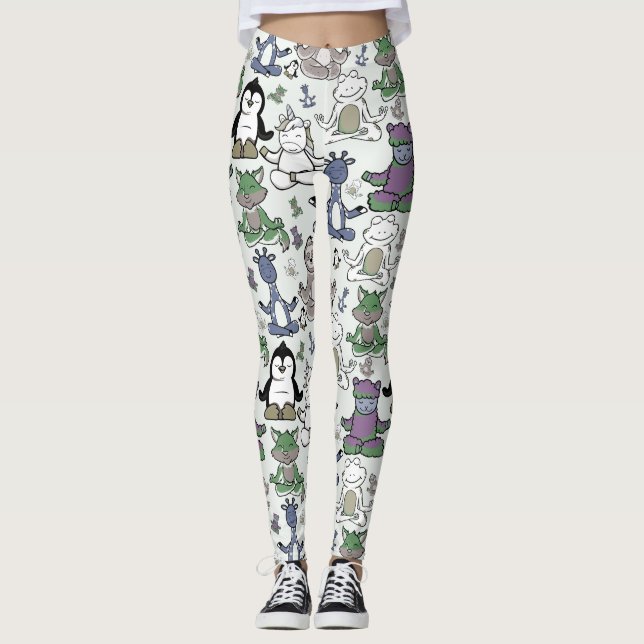 Yoga poses pattern | Yoga seamless pattern 66 Leggings (Front)