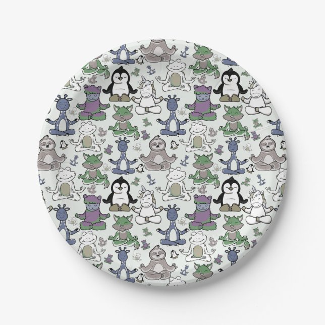 Yoga poses pattern | Yoga seamless pattern 66 Paper Plate (Front)
