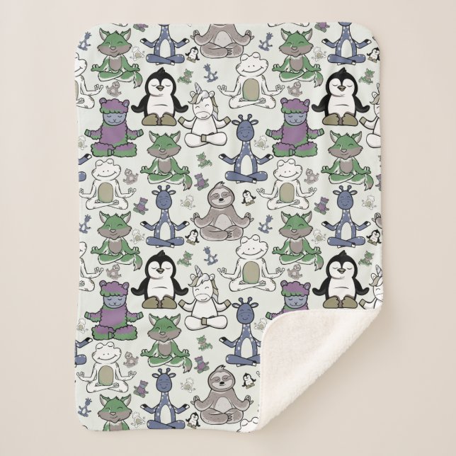 Yoga poses pattern | Yoga seamless pattern 66 Sherpa Blanket (Front)