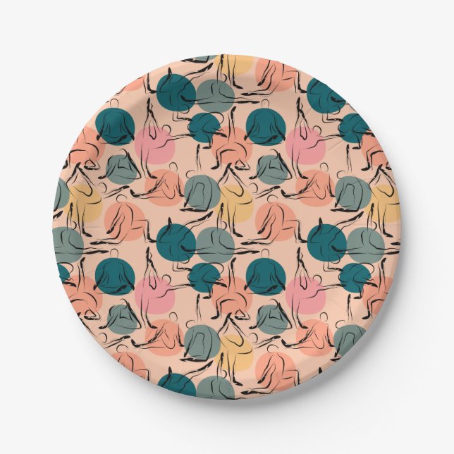 Yoga poses pattern | Yoga seamless pattern 6 Paper Plate (Front)