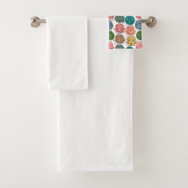 Yoga poses pattern | Yoga seamless pattern 9 Bath Towel Set (Insitu)