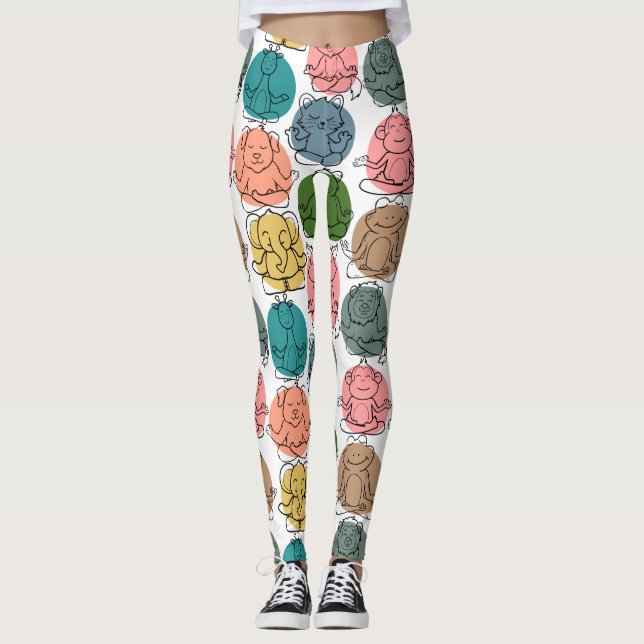 Yoga poses pattern | Yoga seamless pattern 9 Leggings (Front)
