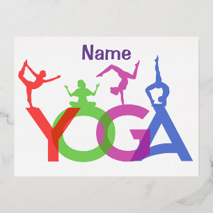 Yoga Poses Silhouettes Thunder_Cove Foil Holiday Postcard