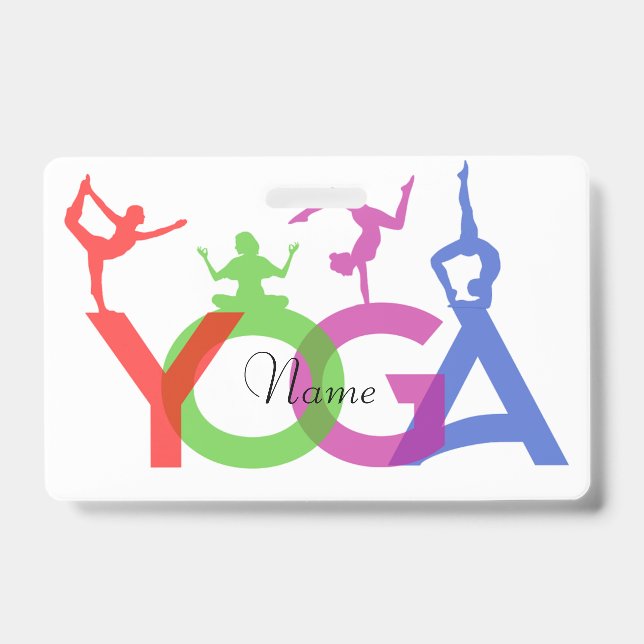 Yoga Poses Silhouettes Thunder_Cove ID Badge (Front)