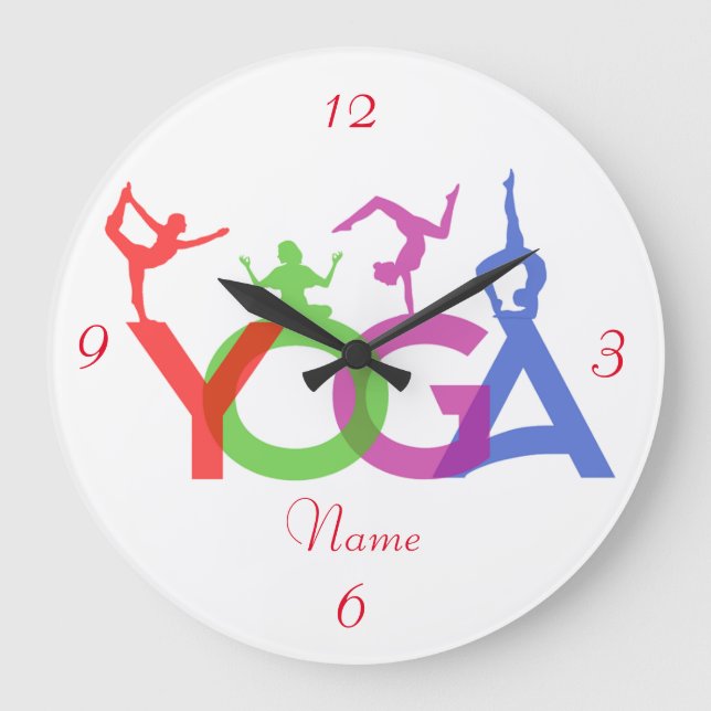 Yoga Poses Silhouettes Thunder_Cove   Large Clock (Front)