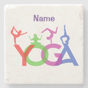 Yoga Poses Silhouettes Thunder_Cove Stone Coaster
