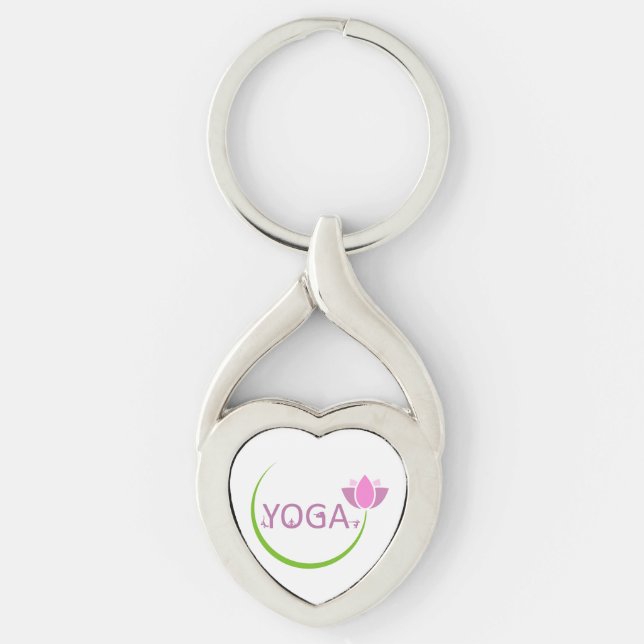 YOGA poses with a pink lotus Key Ring (Front)