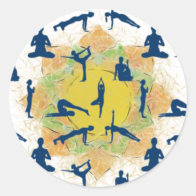 Yoga Poses With Lotus Flower Drawing Classic Round Sticker (Front)