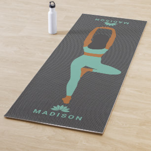 Yoga Position Grey Background Custom Name Yoga Mat