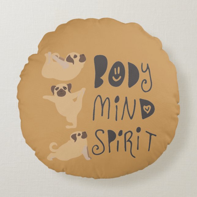 Yoga Pugs Round Cushion (Front)