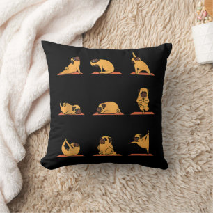 Yoga Puppy Yoga Pug Poses and Meditation Funny Pug Cushion