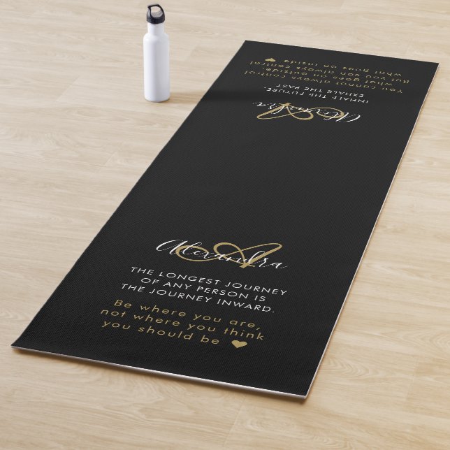 Yoga Quotes Script Black Gold Elegant Monogram Yog Mat (In Situ)
