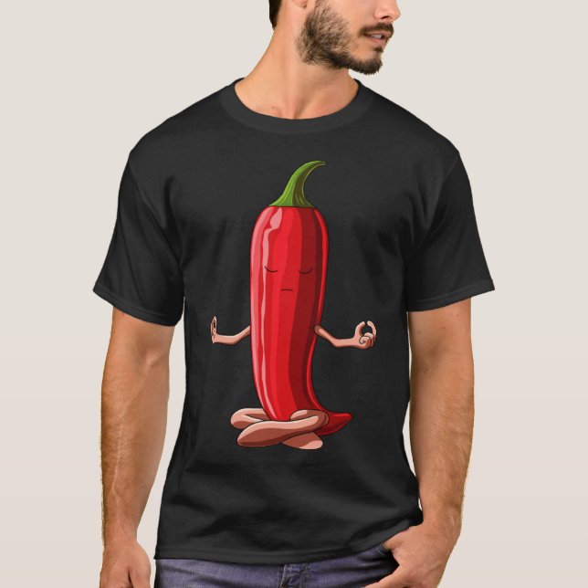 Yoga Red Chilli Pepper Vegetable Meditating Chilli T-Shirt (Front)