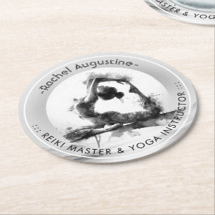 Yoga Reiki One-Legged King Pigeon Pose Watercolor Round Paper Coaster