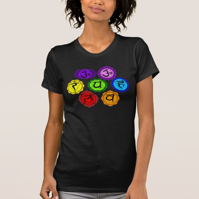 YOGA REIKI SEVEN CHAKRAS SYMBOLS BLACK T-SHIRT. T-Shirt (Front)