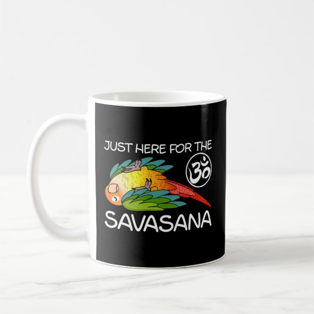 Yoga Savasana Parrot Green Cheek Pineapple Conure Coffee Mug (Left)