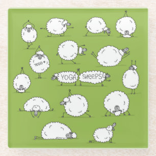 Yoga Sheep: Whimsical Sketch Fun. Glass Coaster