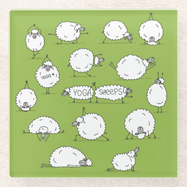 Yoga Sheep: Whimsical Sketch Fun. Glass Coaster (Front)