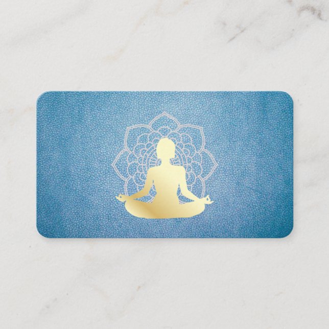 Yoga Sitting Lotus Leather Mandala Pattern Business Card (Front)