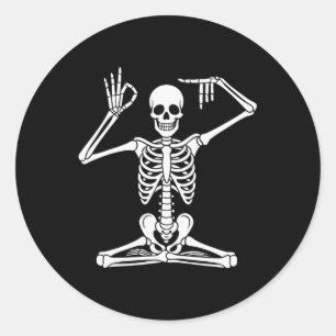Yoga Skeleton Namaste 67 Meme Funny Halloween Medi Classic Round Sticker