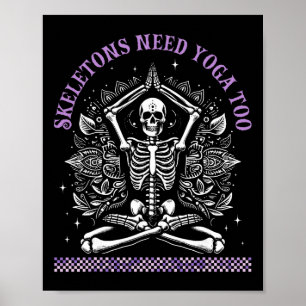 Yoga Skeletons Namaste Funny Meditation Halloween Poster