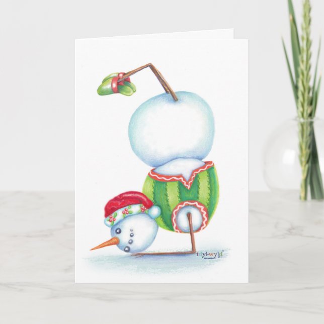 Yoga snowman christmas card/ scandinavian flair holiday card (Front)