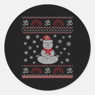 Yoga Snowman Meditating Lotus Pose Ugly Christmas Classic Round Sticker