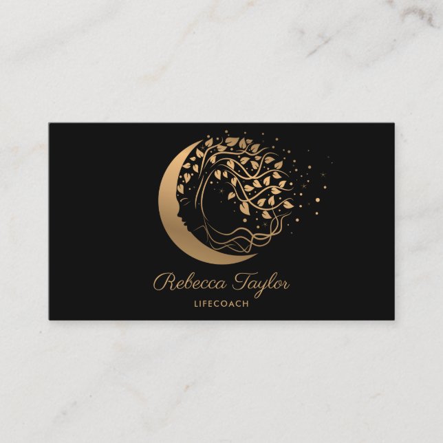 yoga spiritual woman life coach tree of life moon business card (Front)