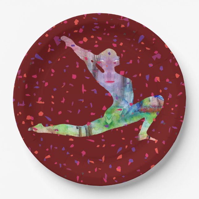 Yoga Stretching Watercolor Paper Plate (Front)