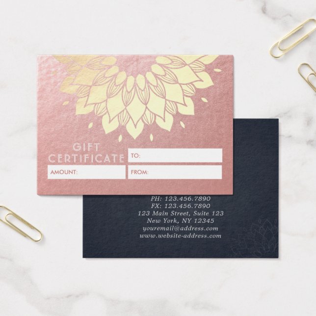 YOGA Studio Gift Certificate Gold Mandala Flowers (Office)