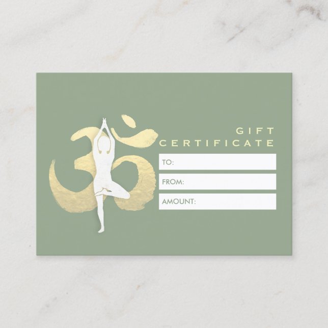 YOGA Studio Gift Certificate Tree Pose OM Symbol (Front)