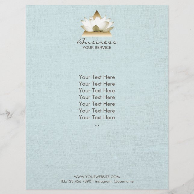 Yoga Studio Gold Lotus Logo Blue Linen Brochure (Front)