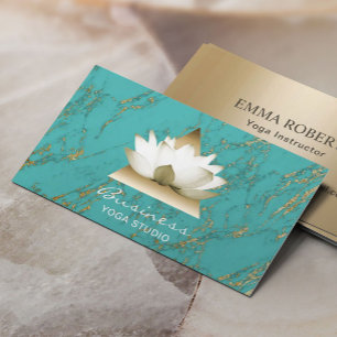 Yoga Studio Gold Lotus Modern Turquoise & Gold Business Card