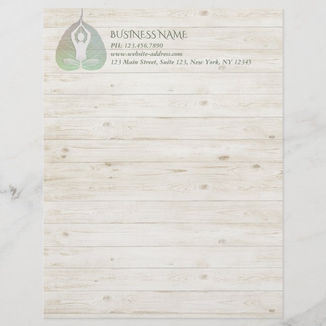 Yoga Studio Instructor Meditation Pose Bodhi Leaf Custom Letterhead (Front)