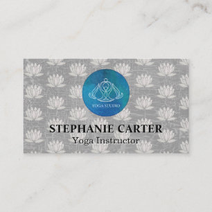 Yoga Studio Logo   Lotus Flower Pattern Business Card