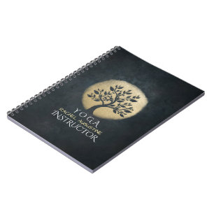 Yoga Studio Meditation Instructor Black Gold Tree Notebook