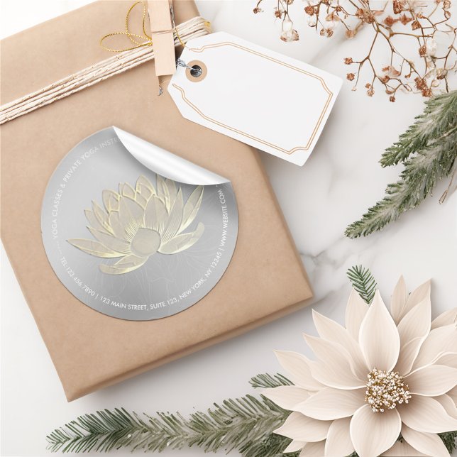 YOGA Studio Meditation Reiki Instructor Gold Lotus Classic Round Sticker (Creator Uploaded)