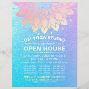YOGA Studio Open House Gold Foil Mandala Flowers F Flyer