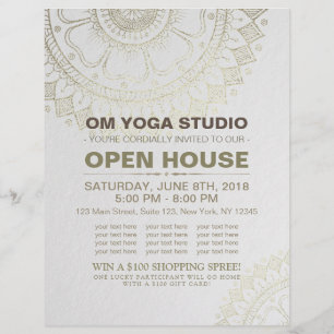 YOGA Studio Open House Gold Foil Mandala Flowers Flyer