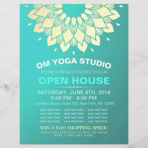 YOGA Studio Open House Gold Foil Mandala Flowers Flyer