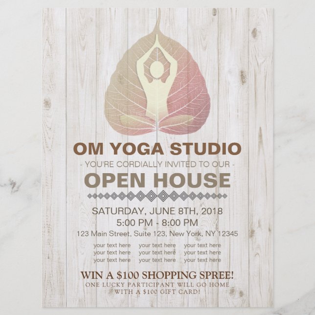 YOGA Studio Open House Meditation Pose Bodhi Leaf Flyer (Front)