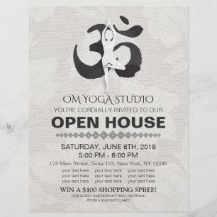 YOGA Studio Open House Meditation Pose & Om Symbol Flyer