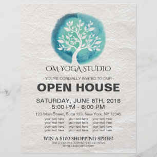 YOGA Studio Open House Meditation Watercolor Tree Flyer