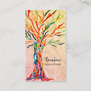 Yoga Studio Rainbow Tree Beige Business Card