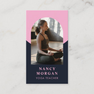 Yoga Teacher Blush Pink Arch Photo QR Code Business Card