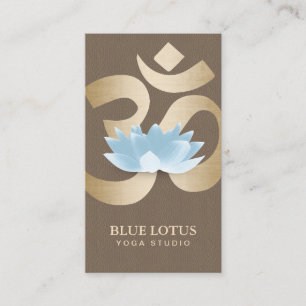 Yoga Teacher Classy Blue Lotus Brown Leather Business Card